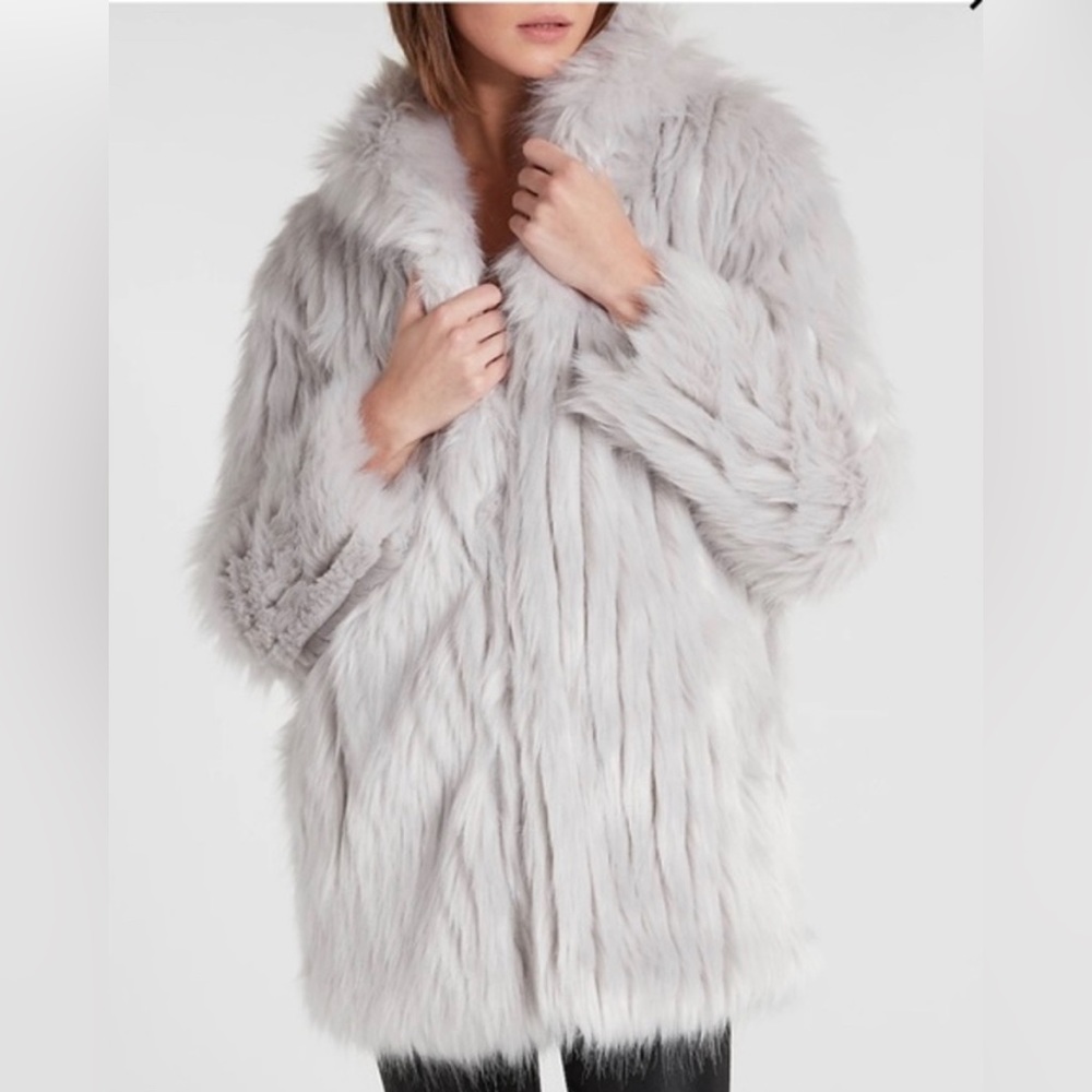 Express grey/silver faux fur coat. Small.